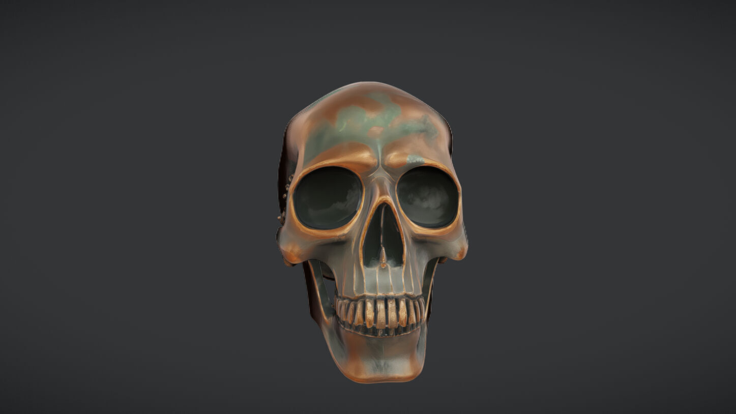 Bronze decorative human skull 3D model_3
