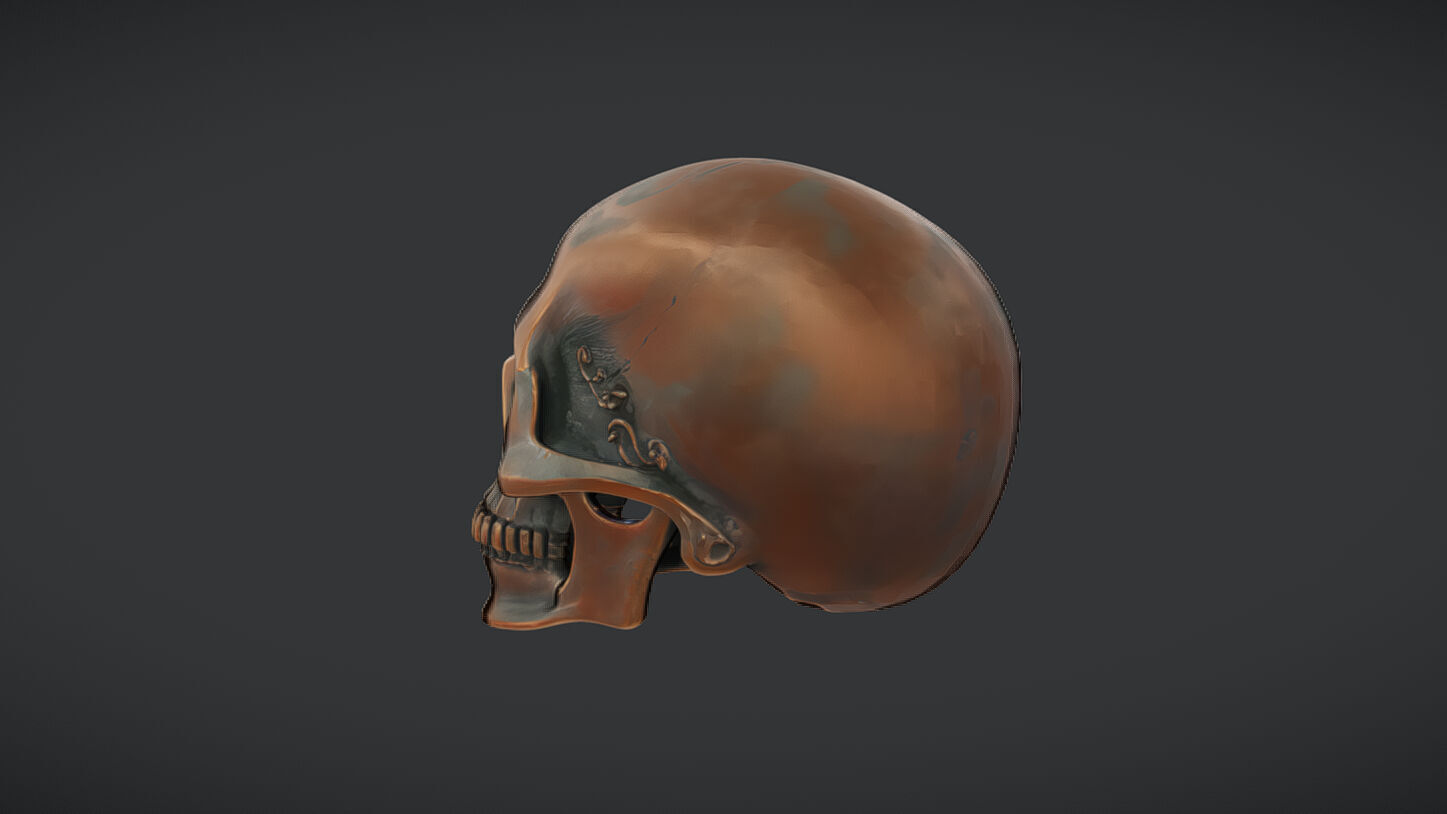 Bronze decorative human skull 3D model_25