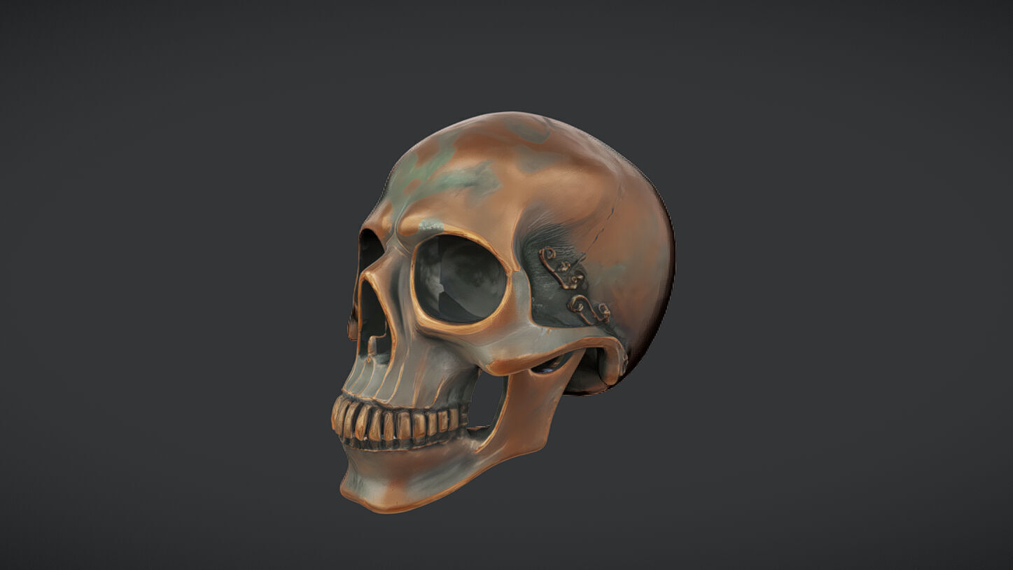 Bronze decorative human skull 3D model_30