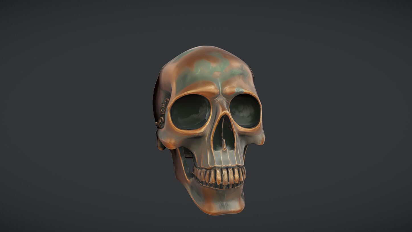 Bronze decorative human skull 3D model_36