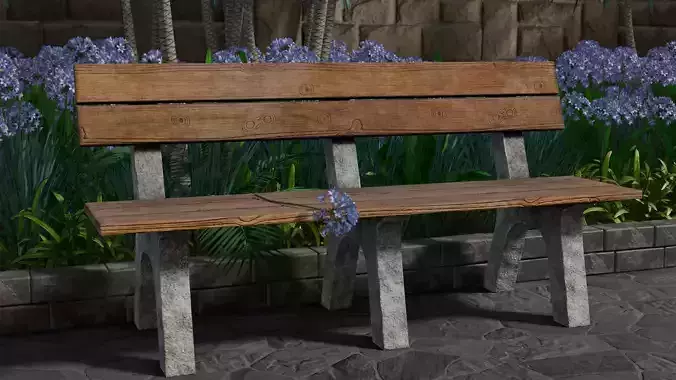Nr-09 Bench - Wood and concrete Low-poly 3D model