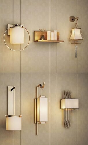 Chinese metal lamp style combination 3D model