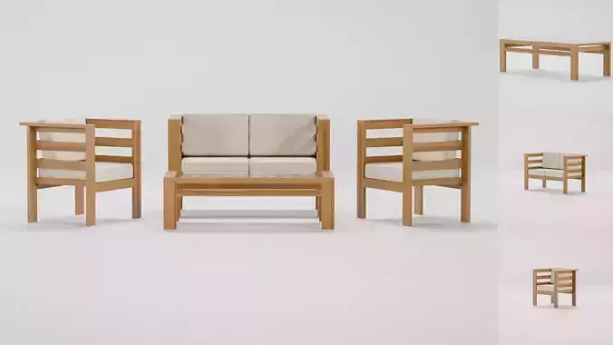 Teak wood chairs couch and table