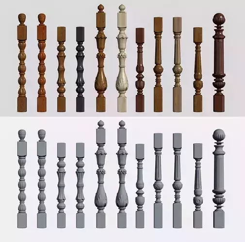 wood European style column staircase