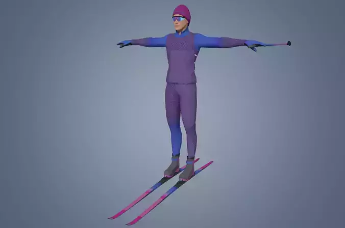 Skiing Actions Low-poly 3D model