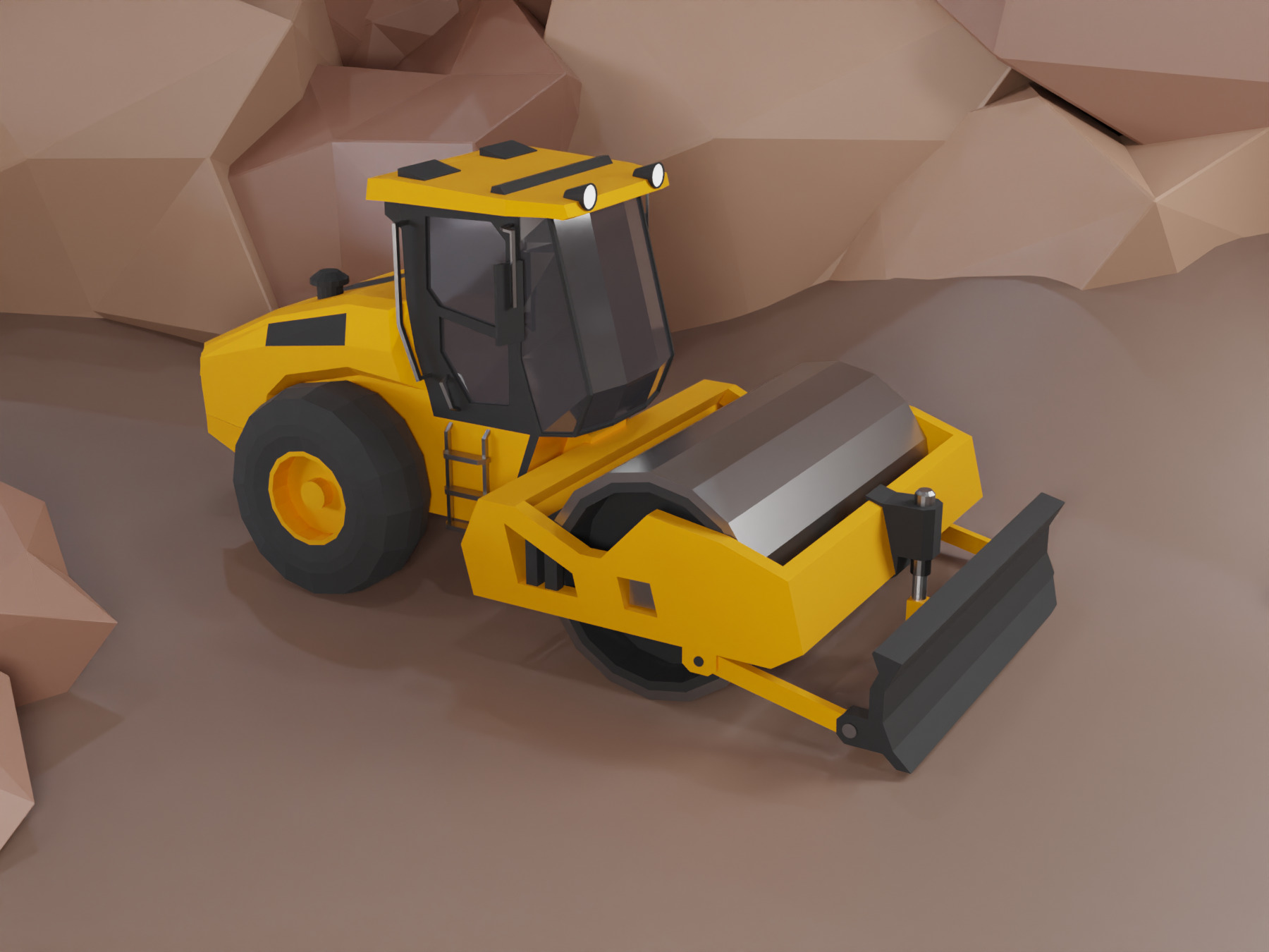 Vibratory Soil Compactor Heavy Vehicle Low-poly 3D model_1