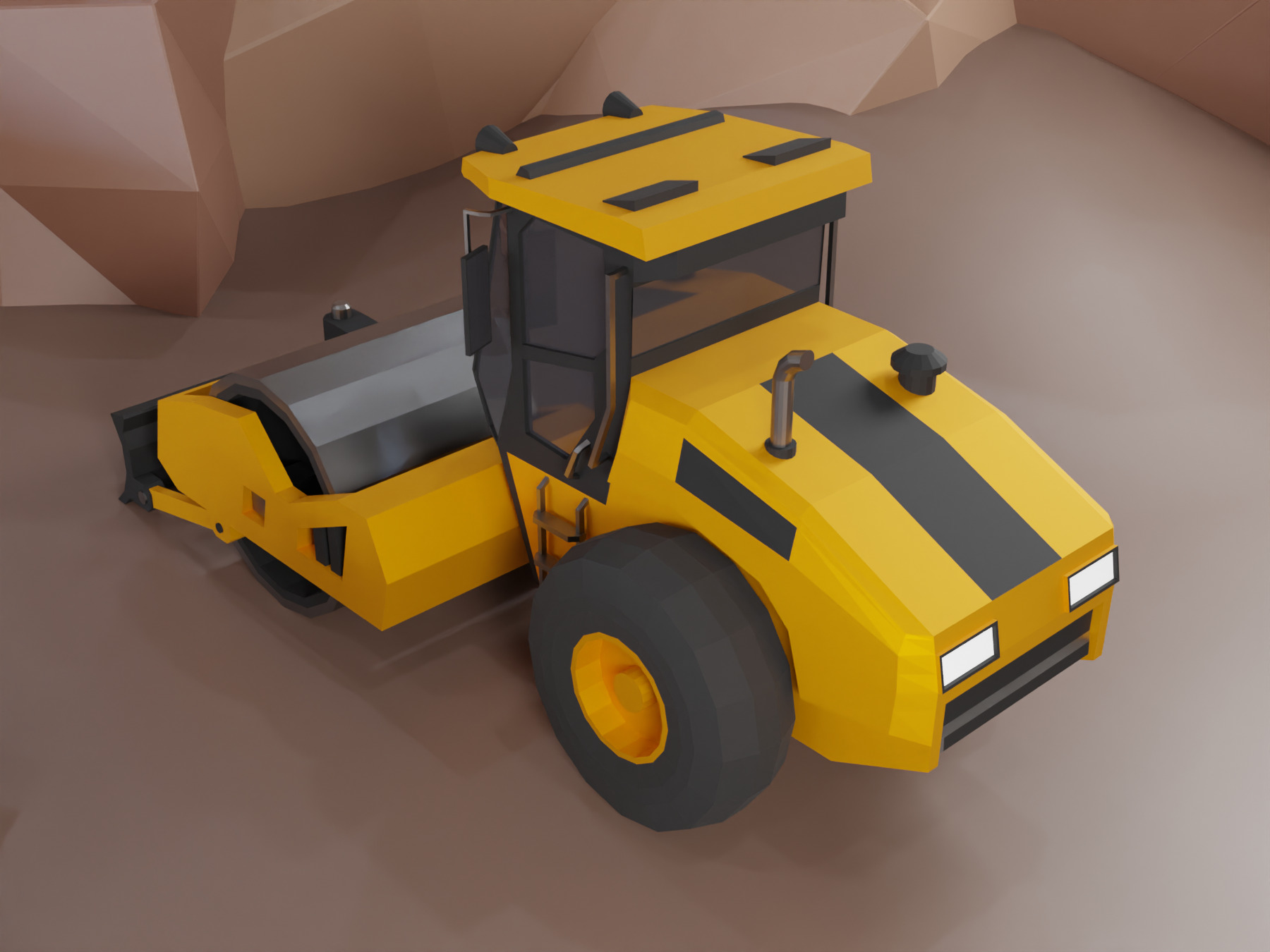 Vibratory Soil Compactor Heavy Vehicle Low-poly 3D model_2