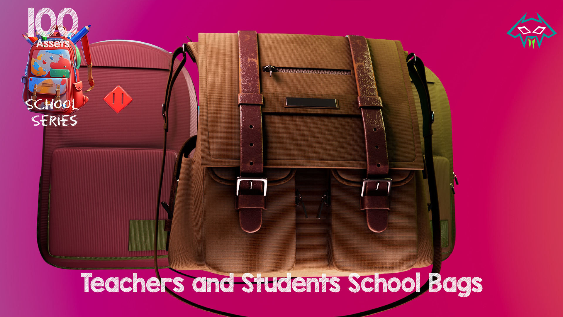 Teachers and Students School Bag -100 Assets - School Series  Low-poly 3D model_3