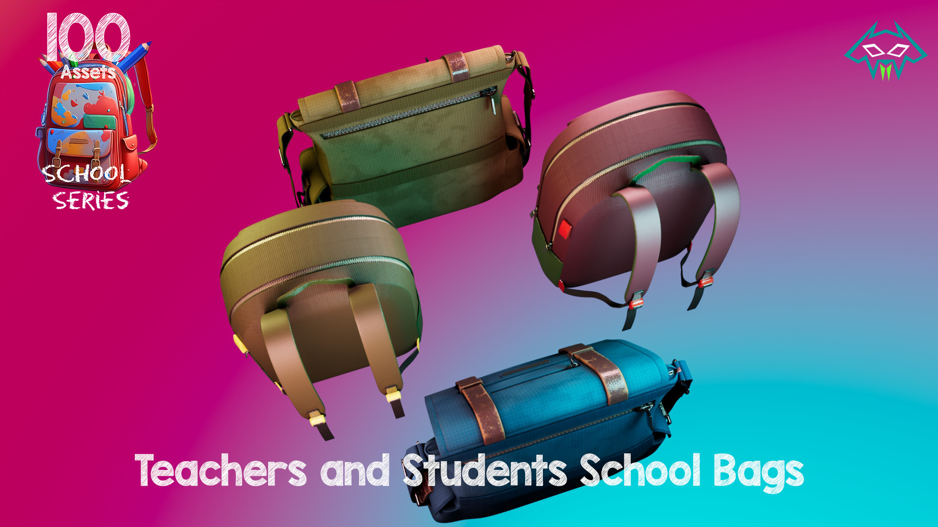 Teachers and Students School Bag -100 Assets - School Series  Low-poly 3D model_1