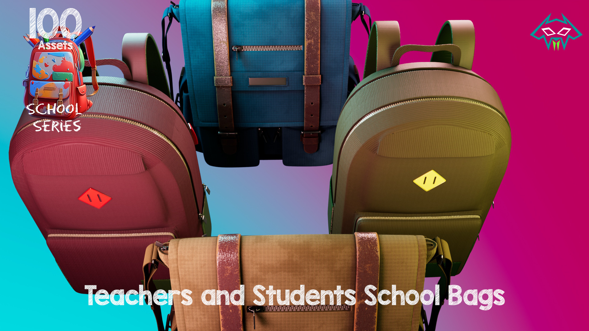 Teachers and Students School Bag -100 Assets - School Series  Low-poly 3D model_2