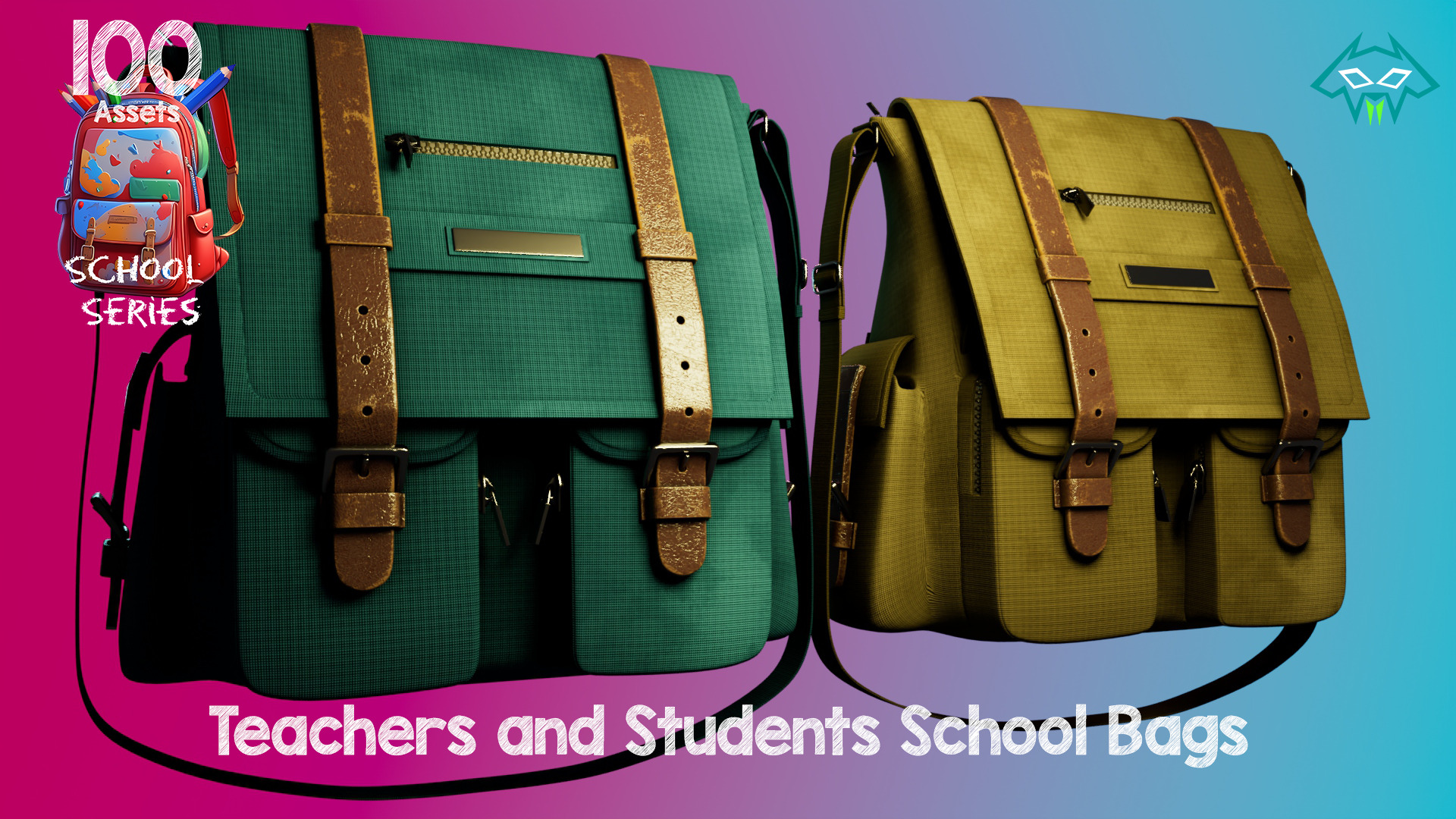 Teachers and Students School Bag -100 Assets - School Series  Low-poly 3D model_9