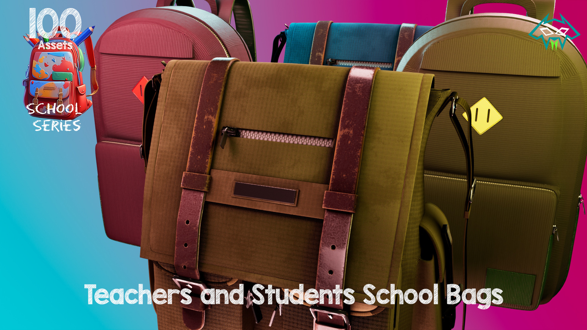 Teachers and Students School Bag -100 Assets - School Series  Low-poly 3D model_5