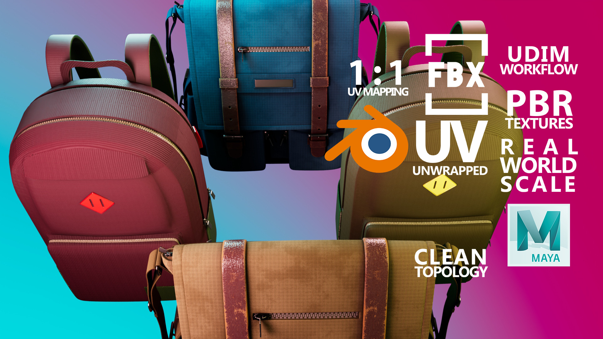 Teachers and Students School Bag -100 Assets - School Series  Low-poly 3D model_10