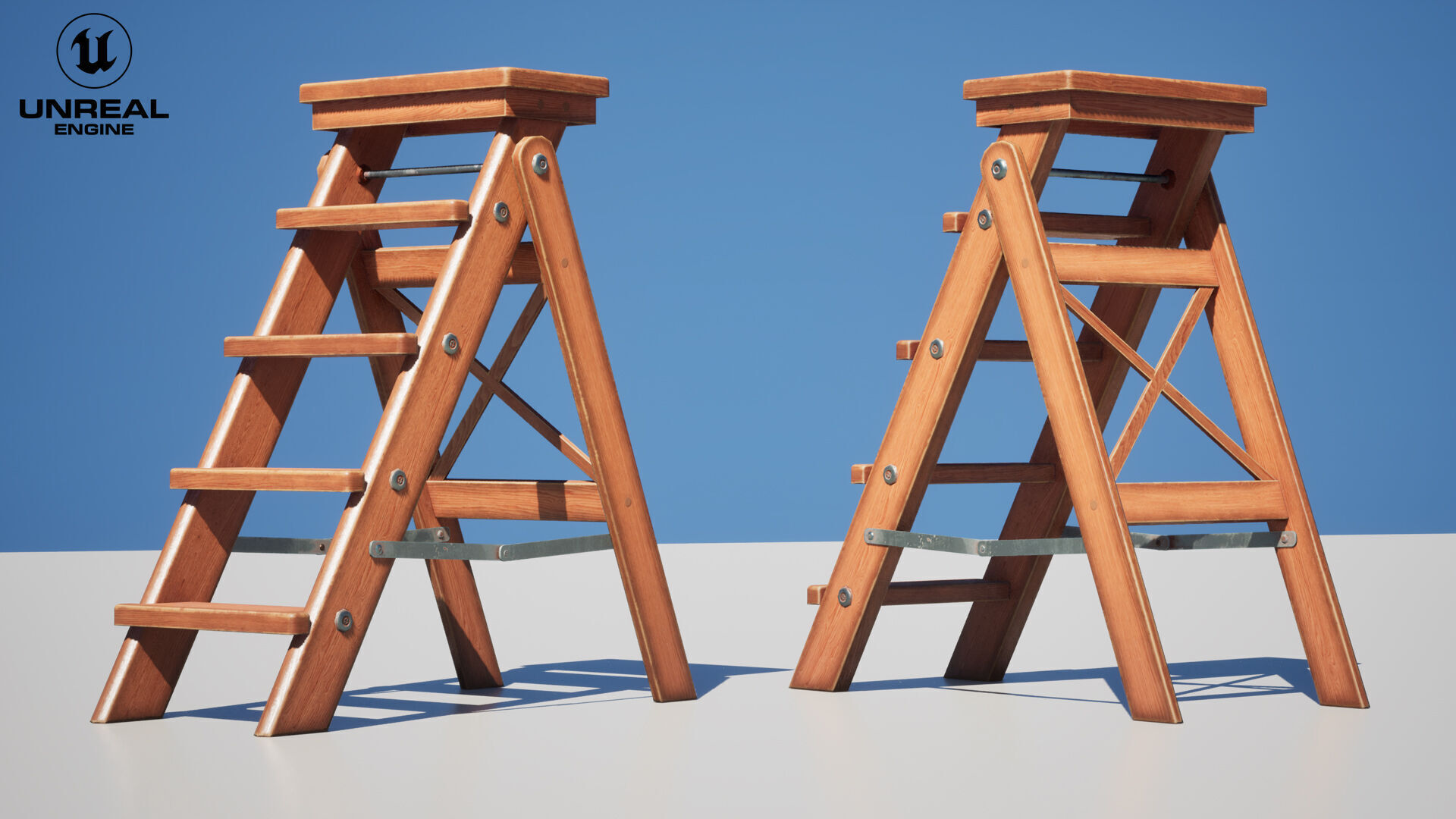 Step Ladder Folding Wooden Low-poly 3D model_9