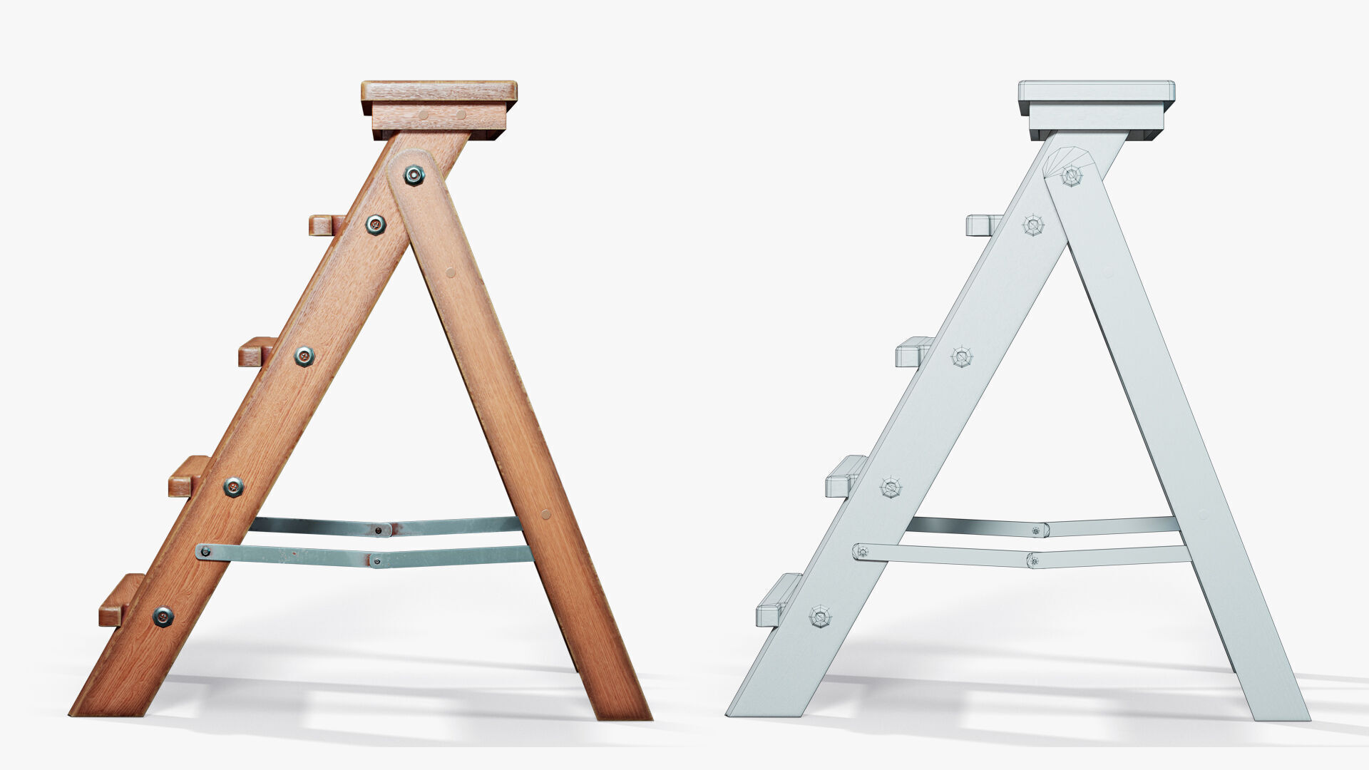 Step Ladder Folding Wooden Low-poly 3D model_3