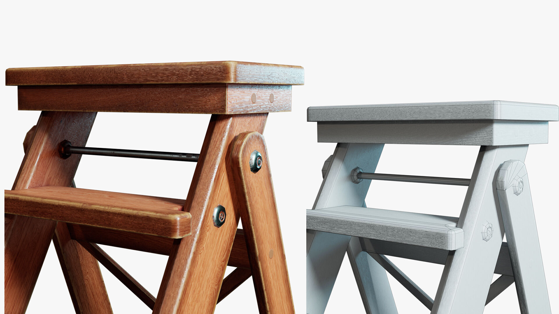 Step Ladder Folding Wooden Low-poly 3D model_6