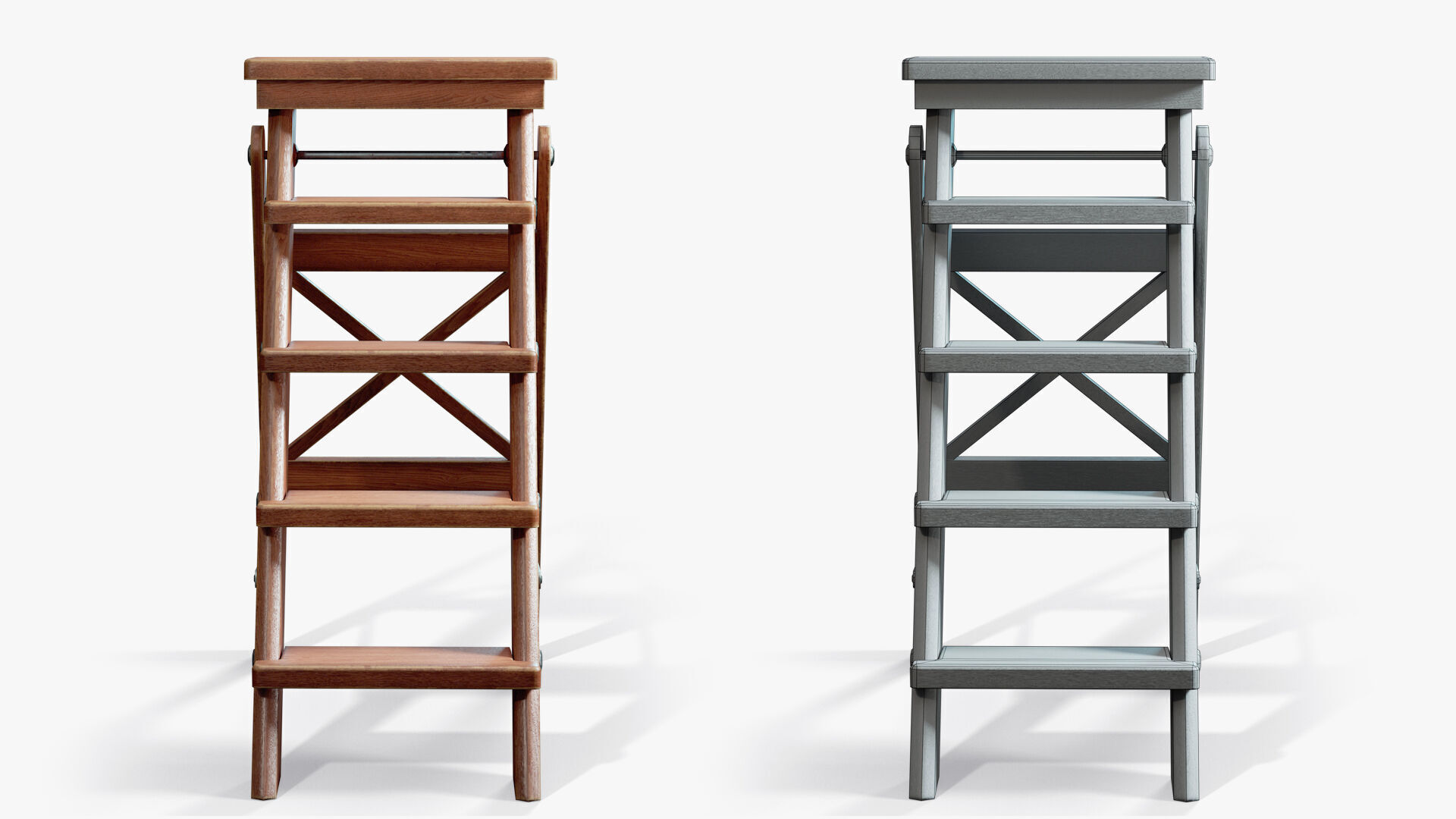 Step Ladder Folding Wooden Low-poly 3D model_5