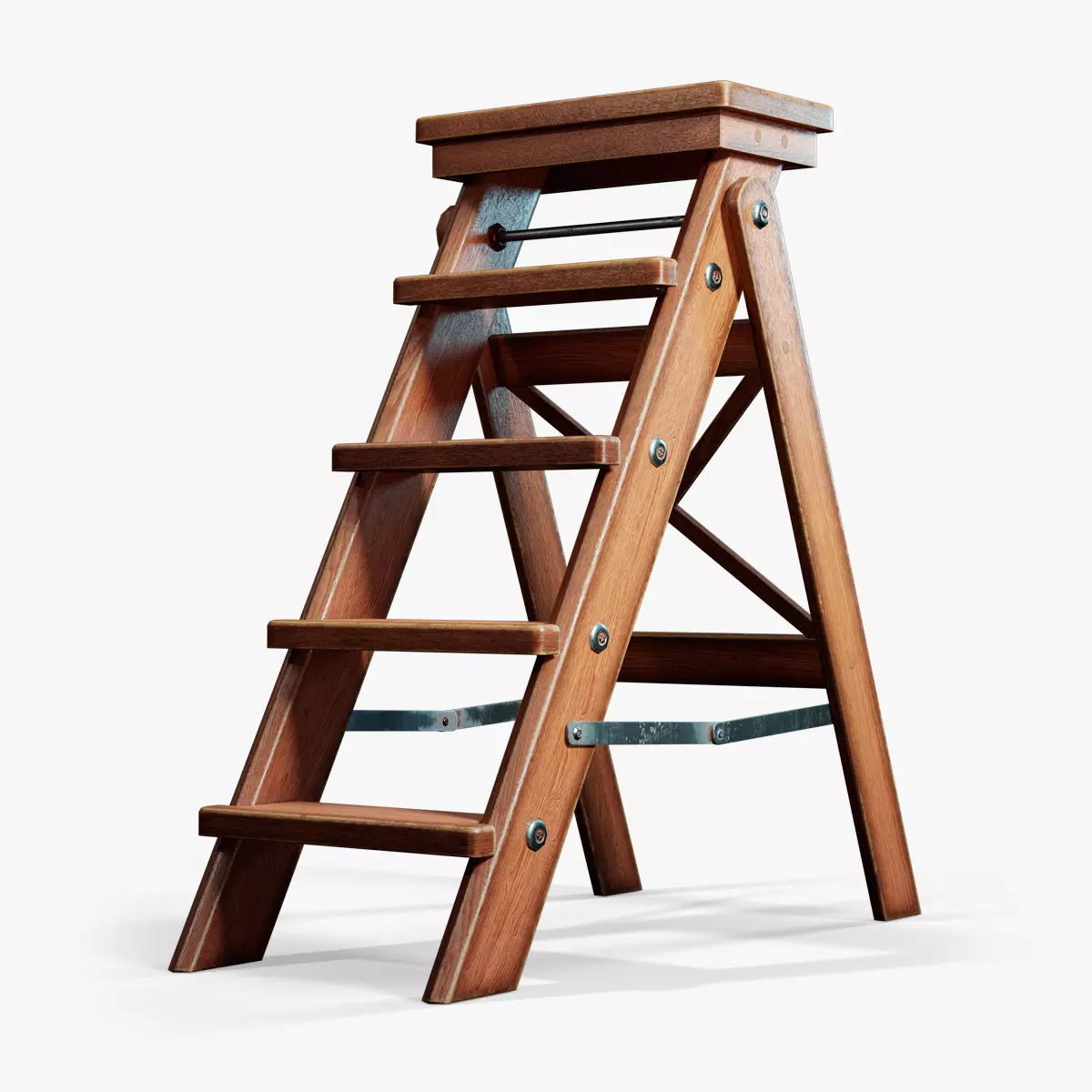 Step Ladder Folding Wooden Low-poly 3D model_0