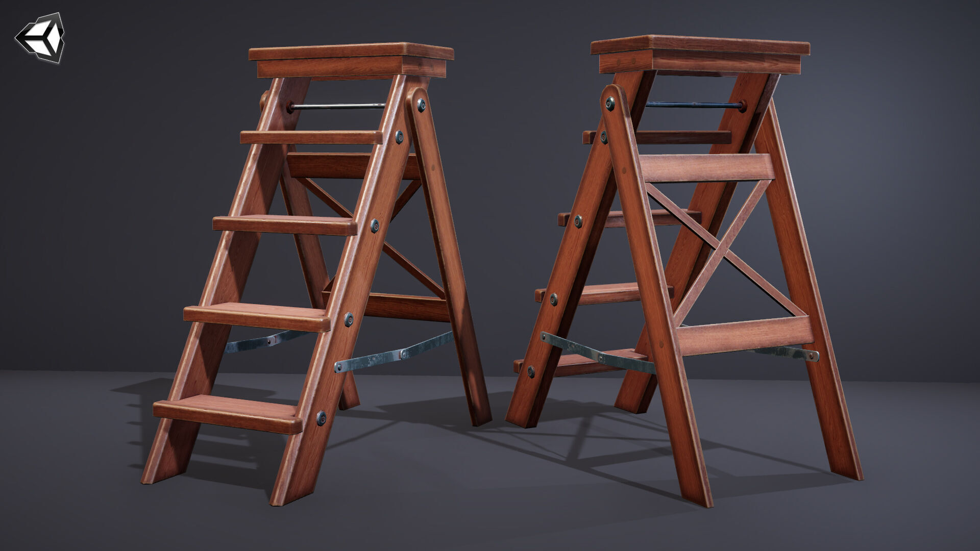 Step Ladder Folding Wooden Low-poly 3D model_8