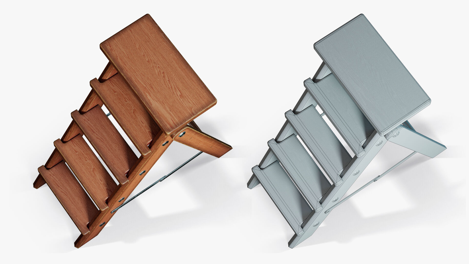 Step Ladder Folding Wooden Low-poly 3D model_4