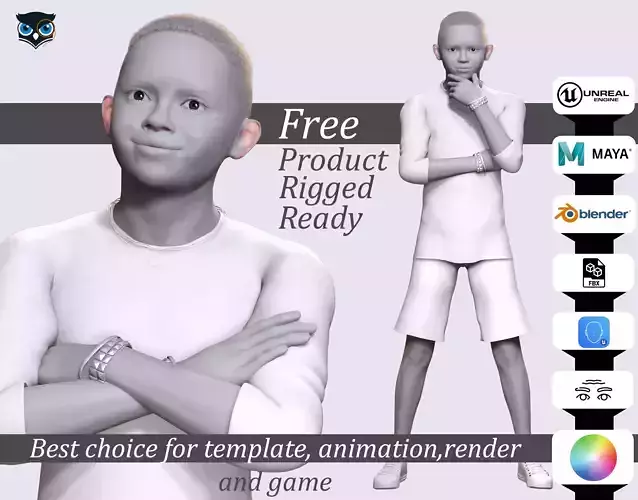 Free Rigged 3D Boy Character Game Animation Ready Free low-poly 3D model