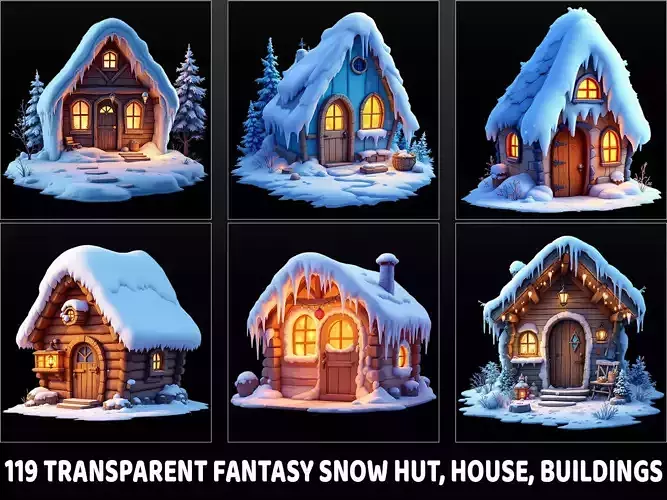 119 Transparent Fantasy Snow Hut House Building Game Asset Texture