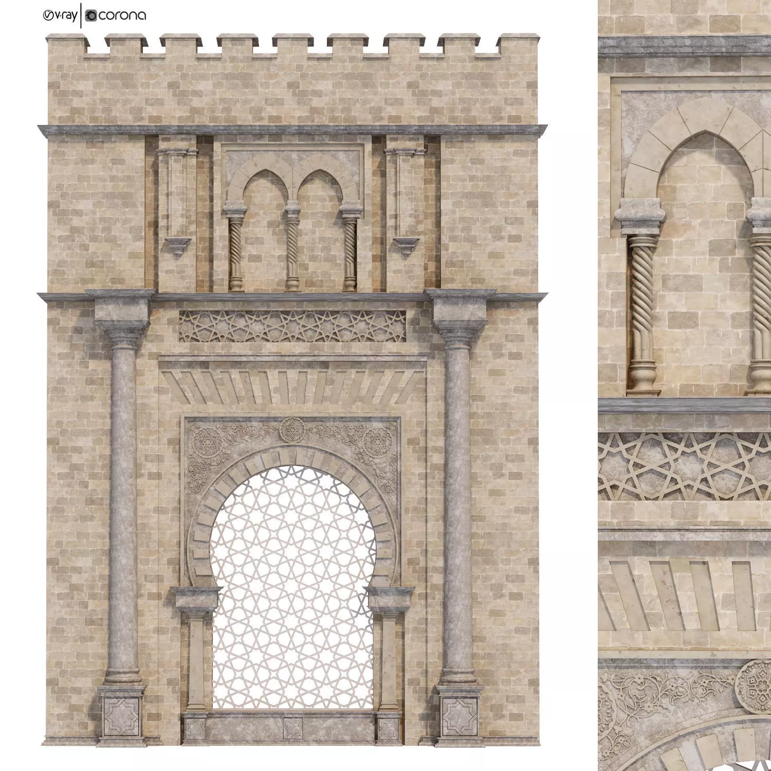 Arabic turkish islamic architectural element set 508 3D model_0