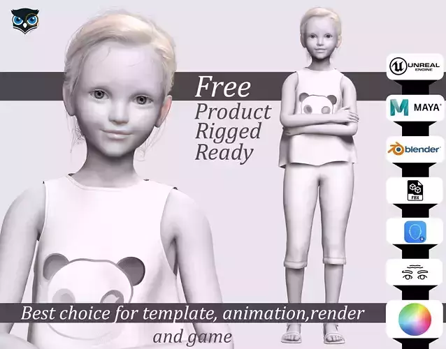 Free Rigged 3D Girl Character Game Animation Ready Free low-poly 3D model