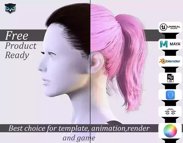Game-Ready 3D Female Hair Realistic Ponytail Model Free low-poly 3D model