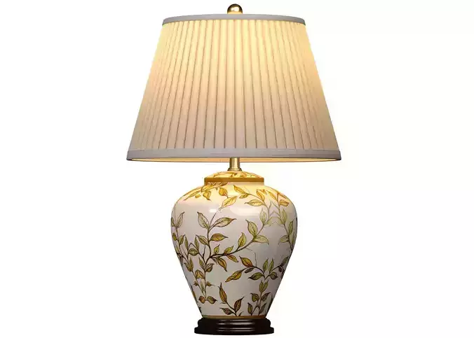 Leaves Brown Chinese Gold Nightstand European Table Lamp 3D model