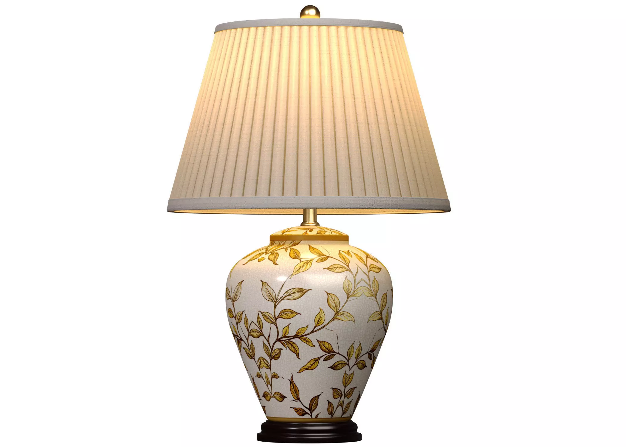 Leaves Brown Chinese Gold Nightstand European Table Lamp 3D model_0