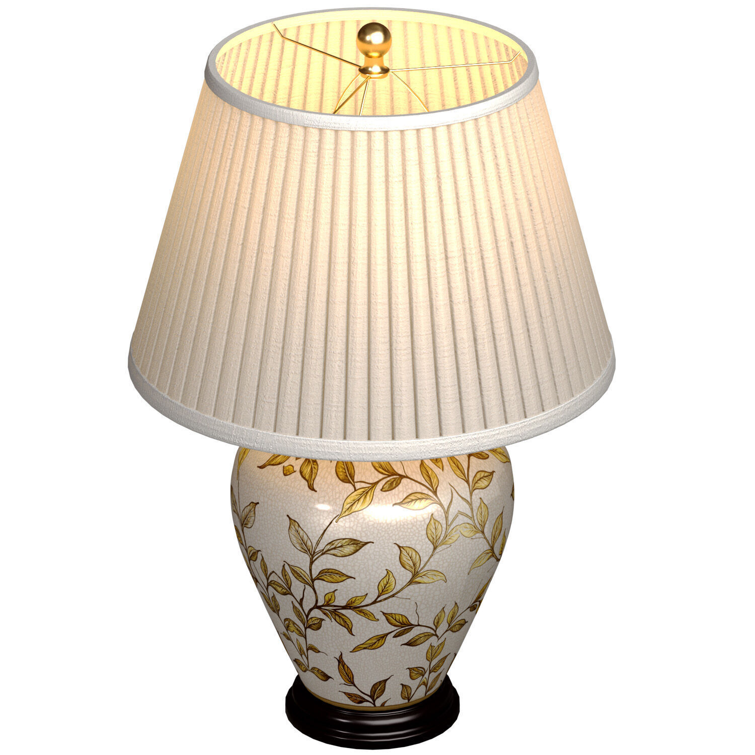 Leaves Brown Chinese Gold Nightstand European Table Lamp 3D model_1