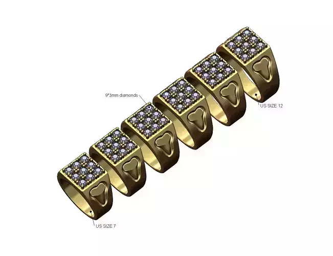 Diamond shark tooth sides rectangular signet ring US sizes 7to12