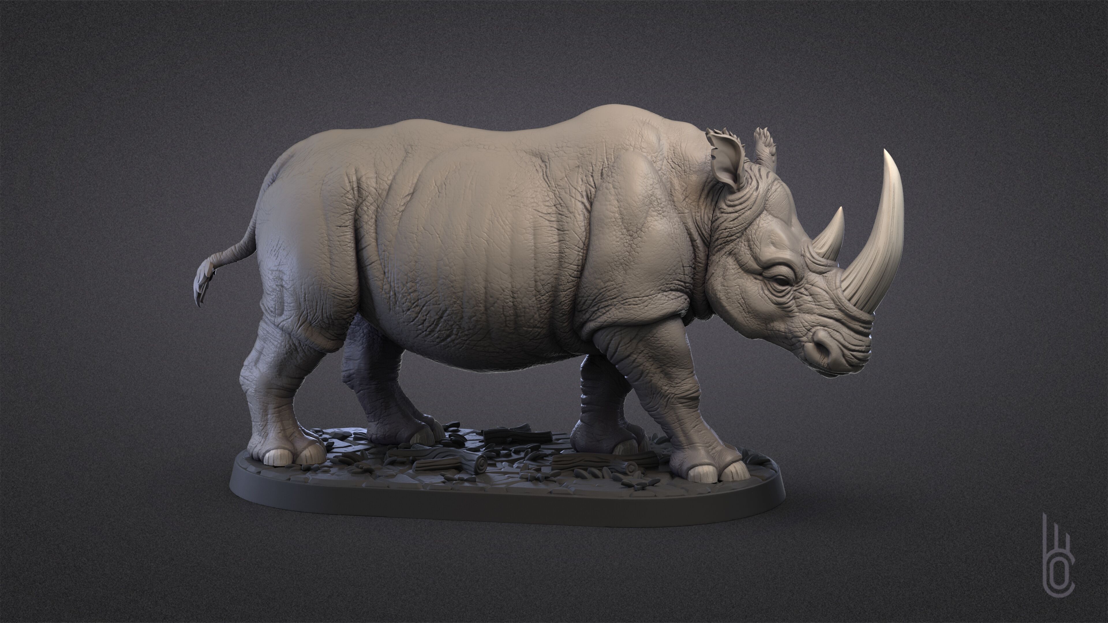 Rhinoceroses Three poses 3D print model_8