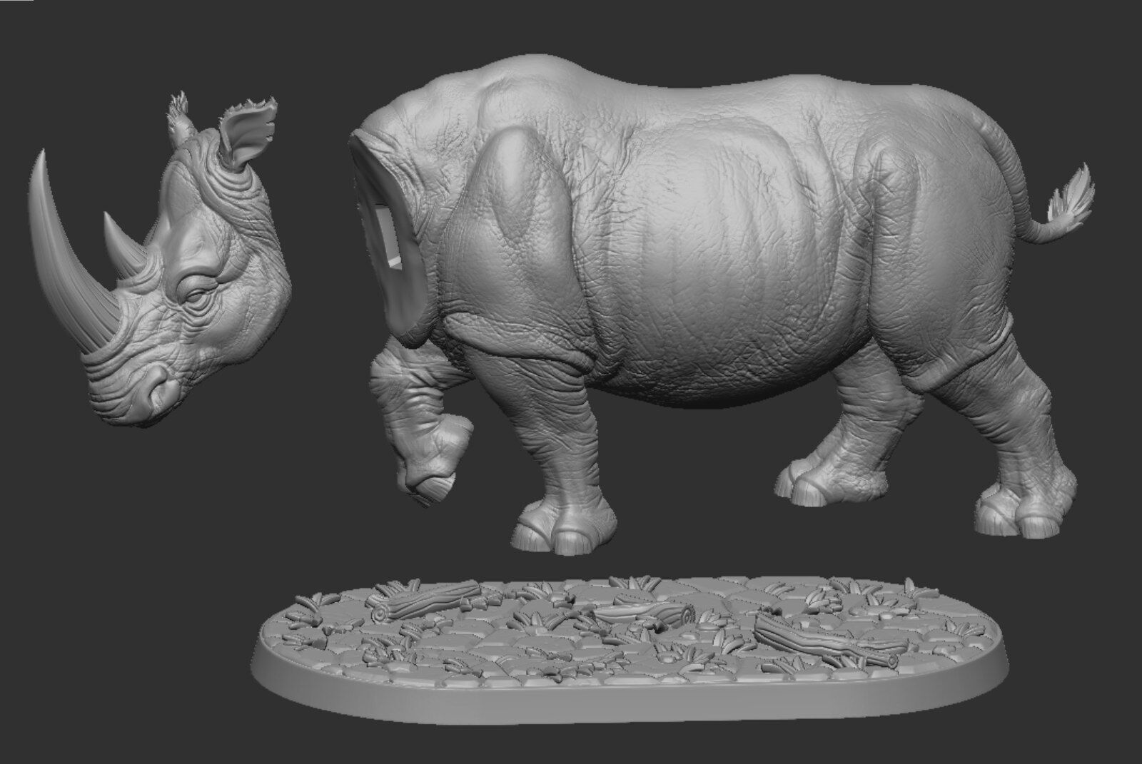 Rhinoceroses Three poses 3D print model_14