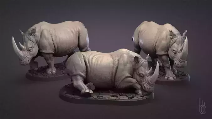 Rhinoceroses Three poses 3D print model