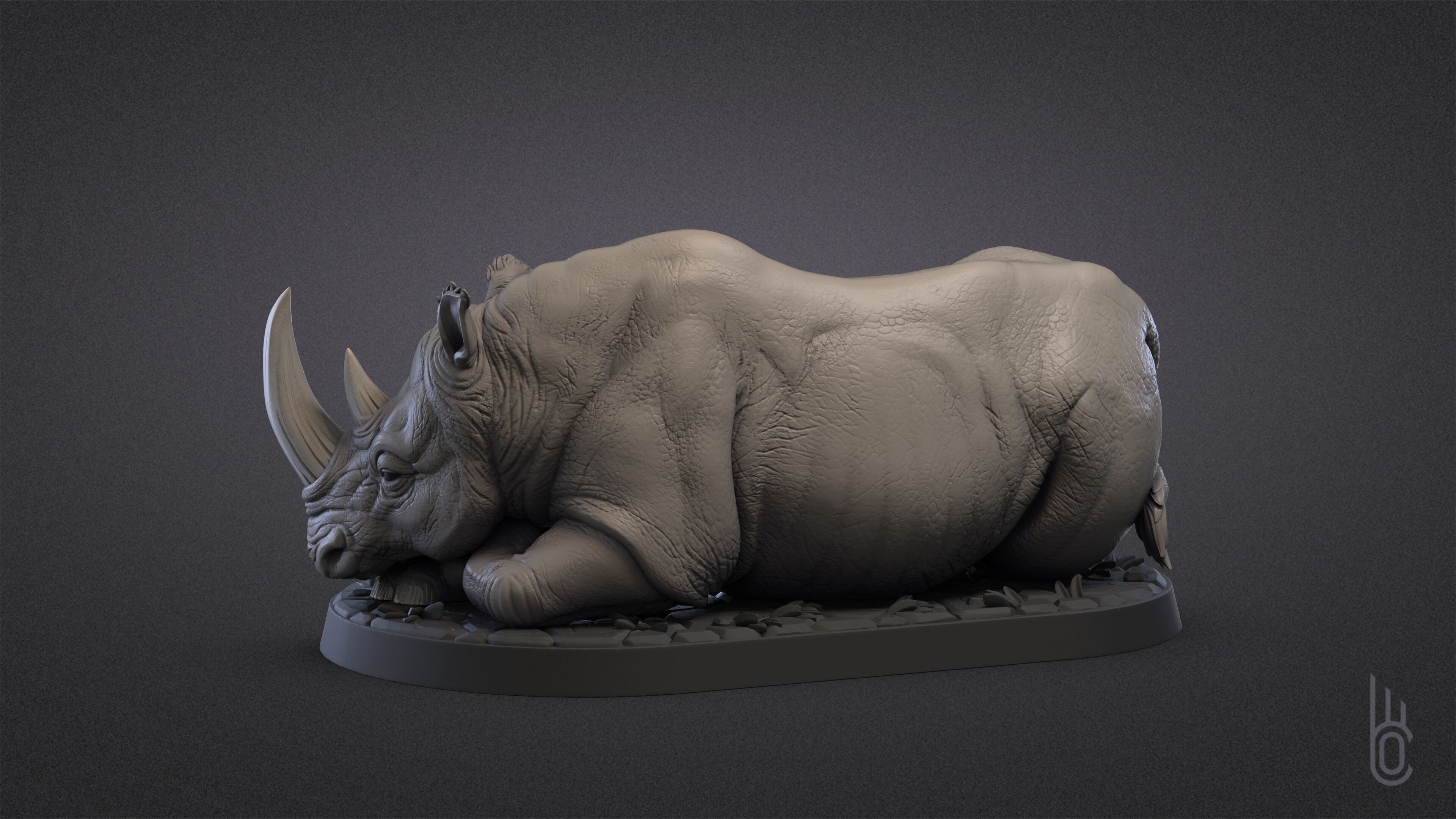 Rhinoceroses Three poses 3D print model_12