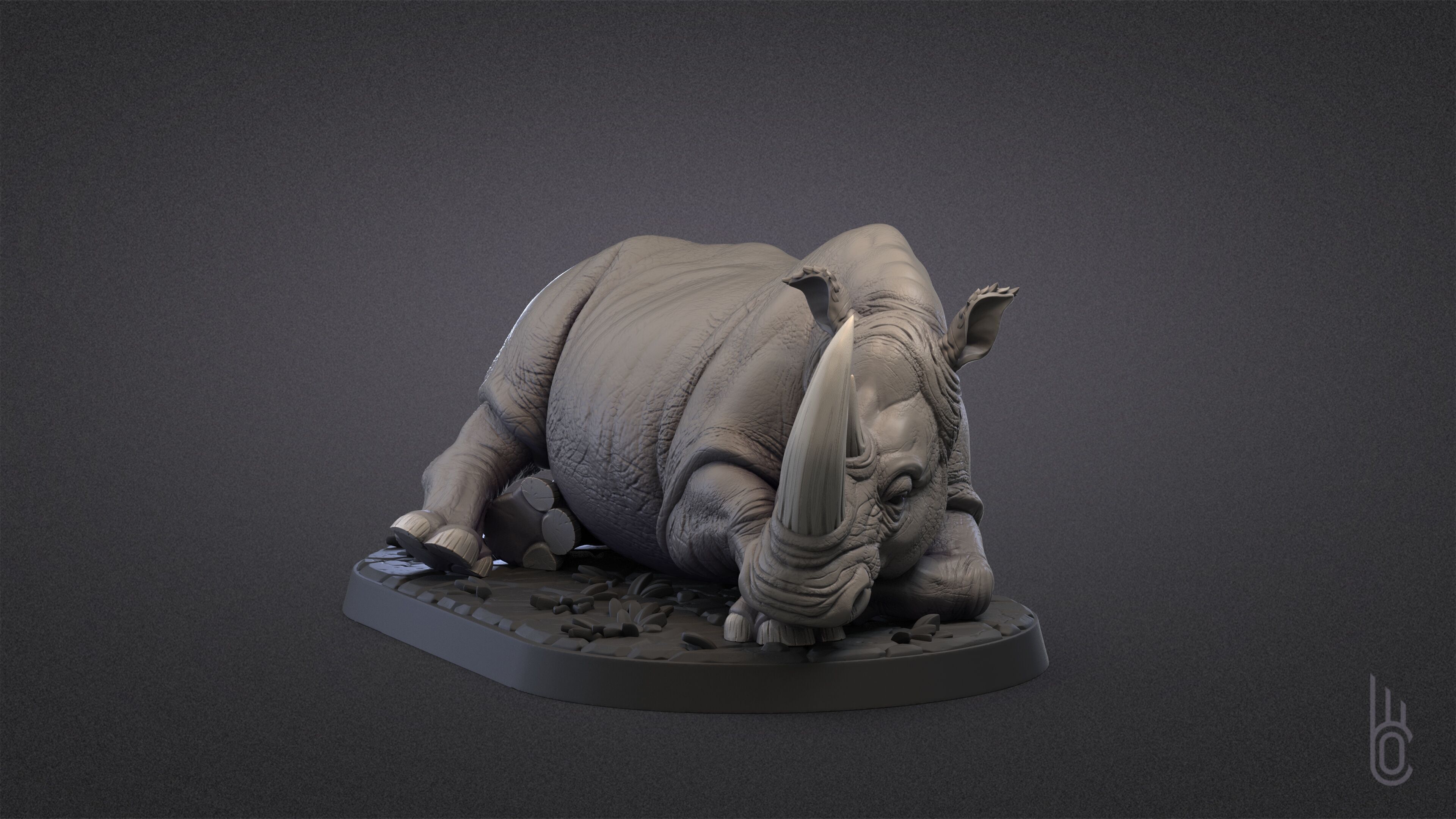 Rhinoceroses Three poses 3D print model_11