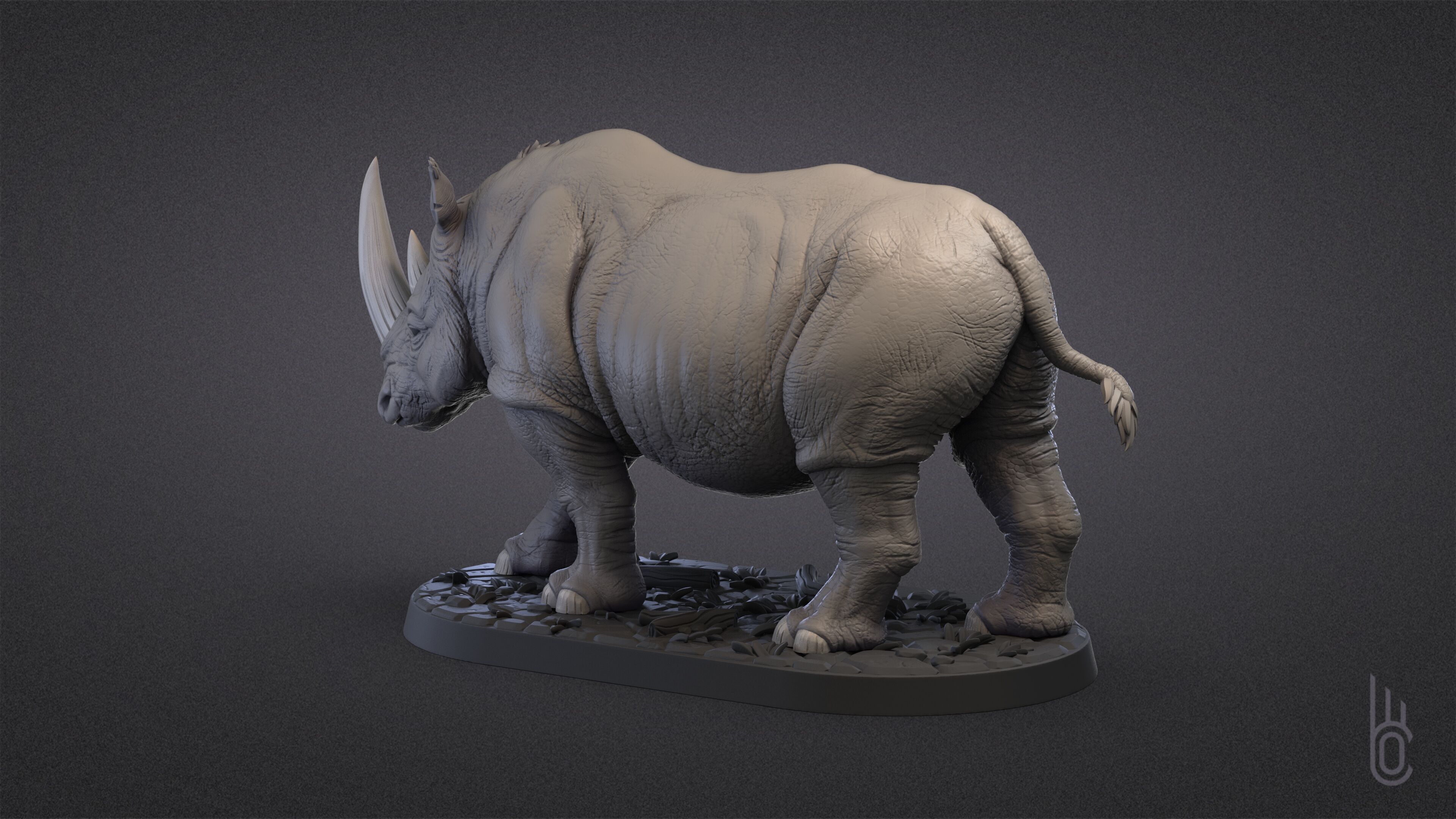 Rhinoceroses Three poses 3D print model_9