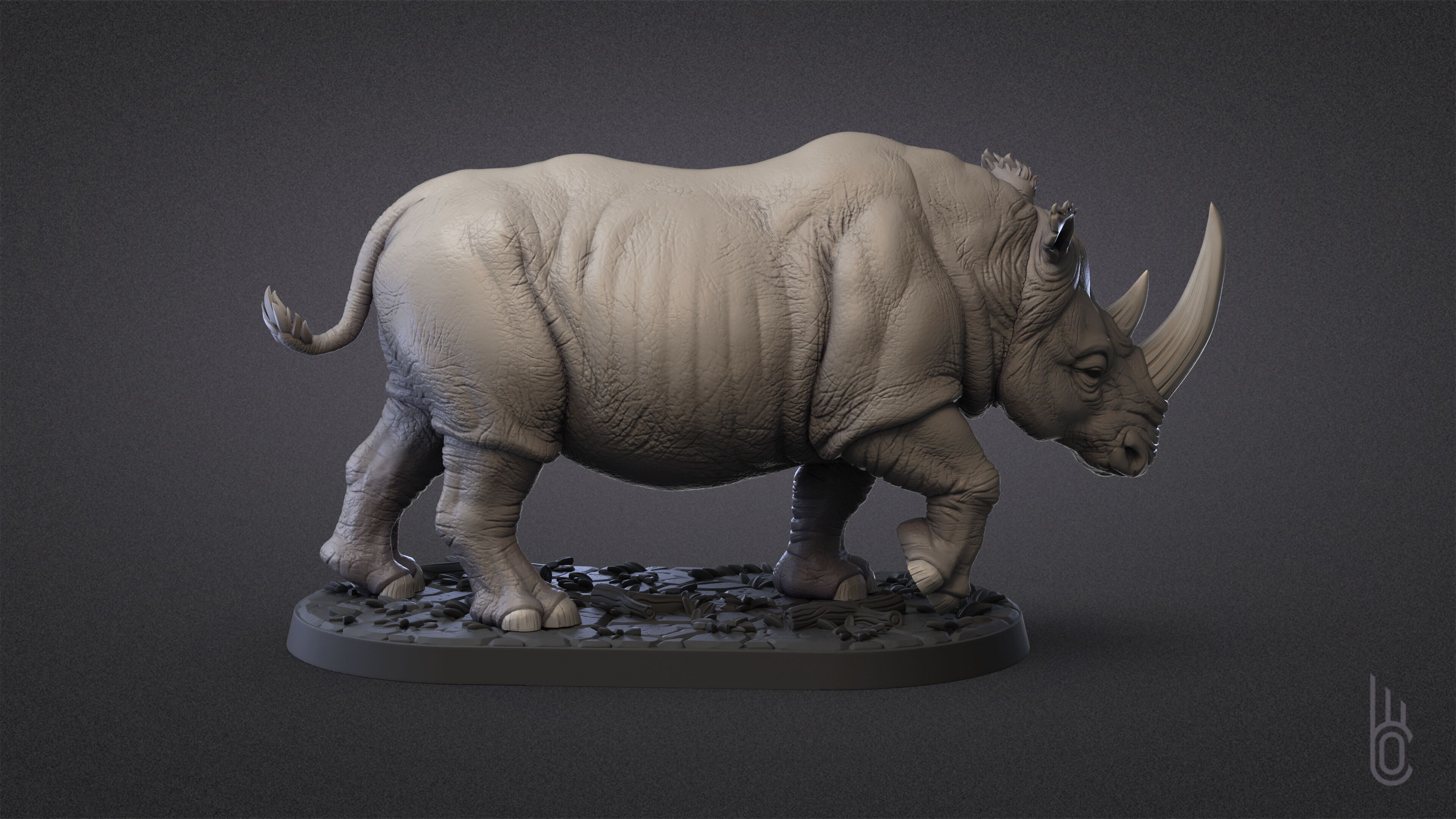 Rhinoceroses Three poses 3D print model_7