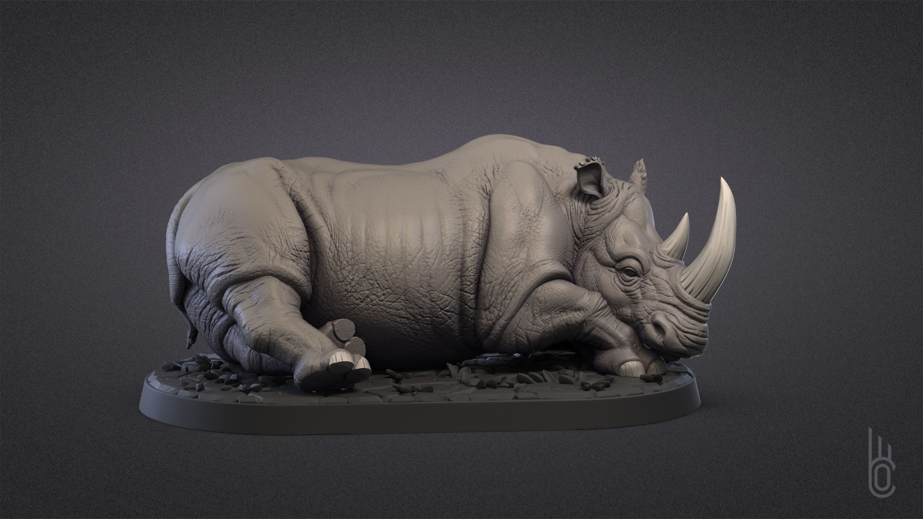 Rhinoceroses Three poses 3D print model_10