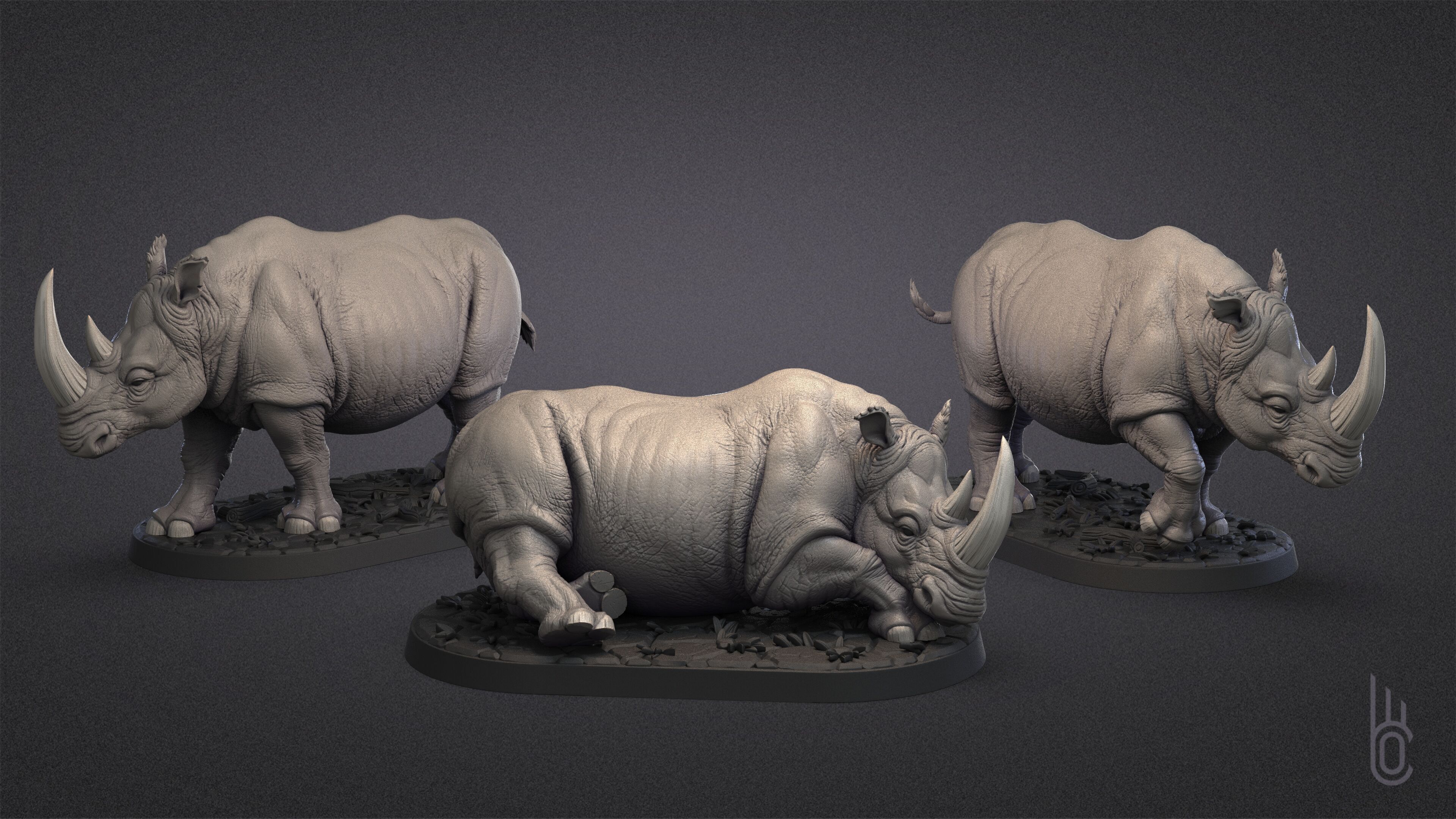Rhinoceroses Three poses 3D print model_18