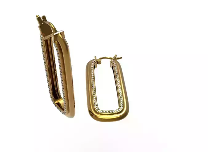 Rounded Rectangle Diamond Channel Hoop Earrings