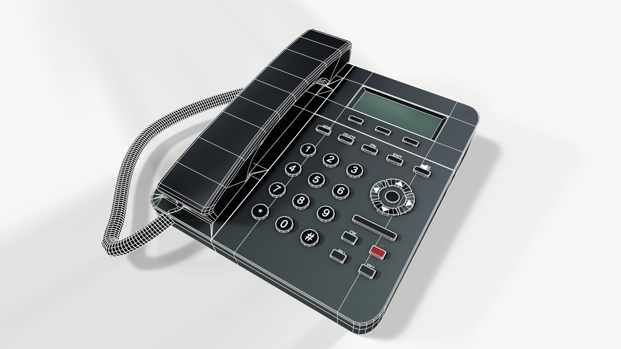 Corded Telephone Land Line Low-poly 3D model_6