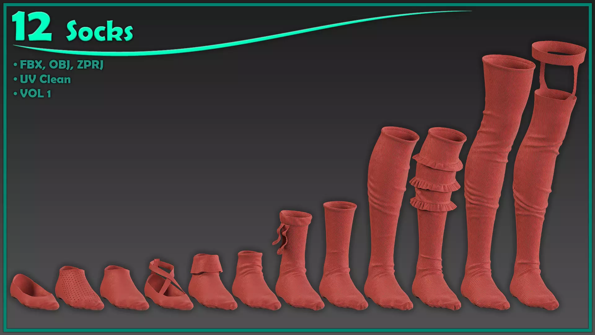 12 female socks 3D model_0