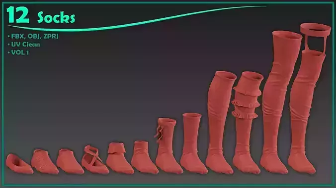 12 female socks 3D model 12 female socks 3D model