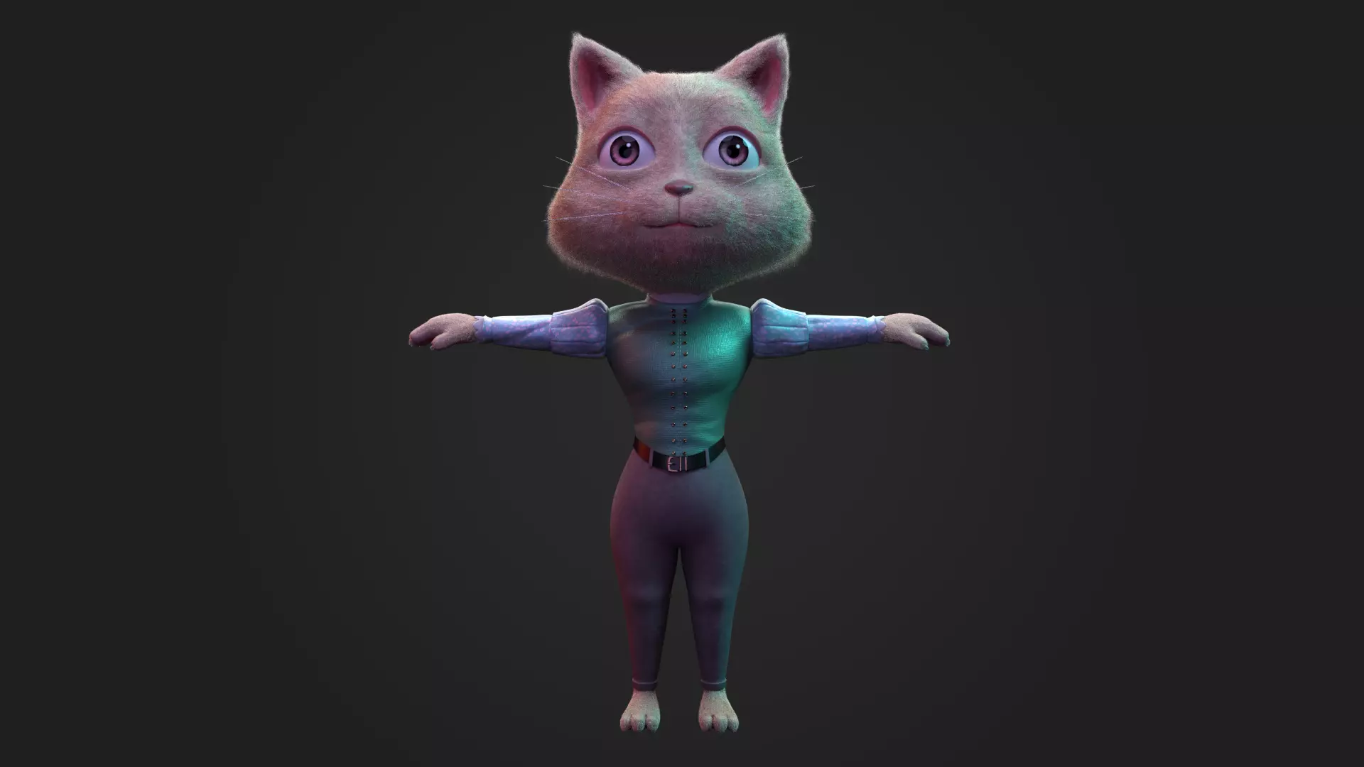 Stylized Anthropomorphic Cat Character Fur Medieval Outfit 3D model_0