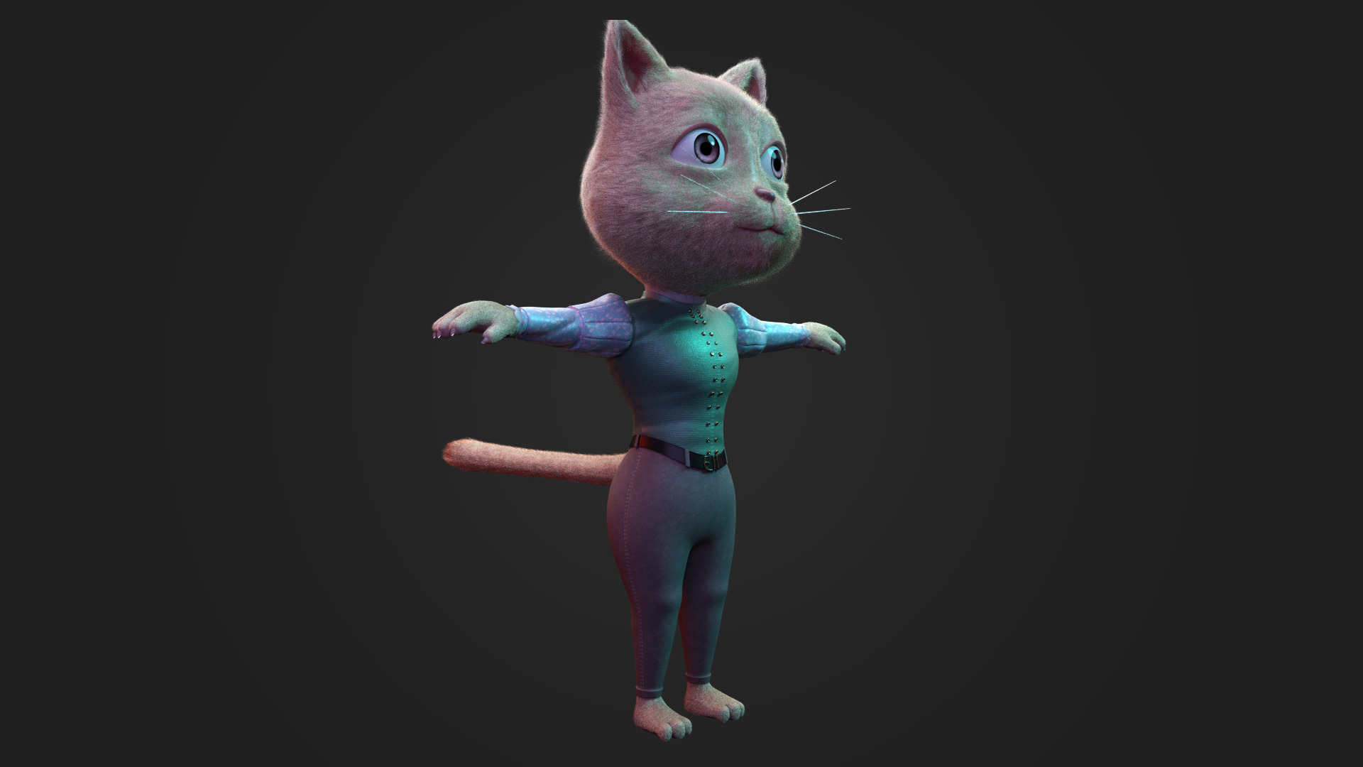 Stylized Anthropomorphic Cat Character Fur Medieval Outfit 3D model_8