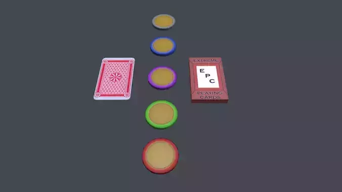 Casino chips and playing cards Low-poly 3D model