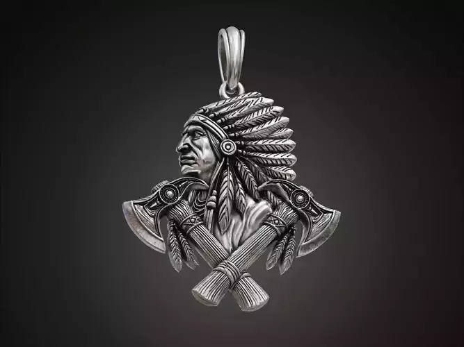 Indian Native American Chief Warrior Pendant